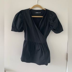 Missguided Puff Sleeve Peplum Wrap Top